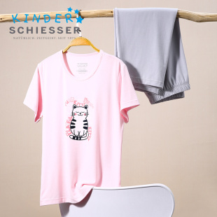 小白猫印花睡衣家居服套装 七分裤 22504H 女童莫代尔短袖 舒雅童装