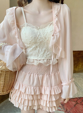 【Dear YN】温柔重工蕾丝花边背心带胸垫抹胸鱼骨上衣短款吊带女