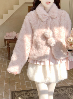 【Dear YN】年度重磅 真兔毛球球皮草加厚千金感冬日显瘦短款外套
