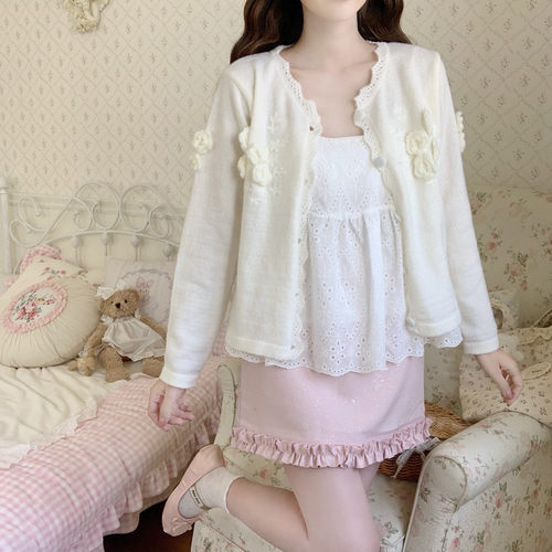 【DearYN】立体钩花针织开衫