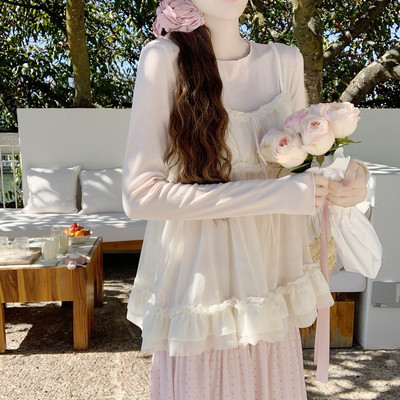 【DearYN】粉色长袖花边两件套