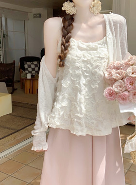 【Dear YN】温柔甜美重工立体花朵吊带背心女显瘦设计感无袖上衣