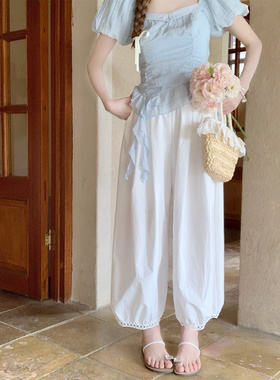 【Dear YN】空气裤~慵懒感下摆镂空设计灯笼裤夏薄款宽松九分裤