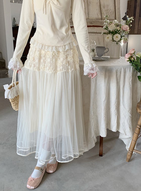 【Dear YN】温柔风 立体花朵刺绣仙女裙网纱中长款半身裙女长裙新