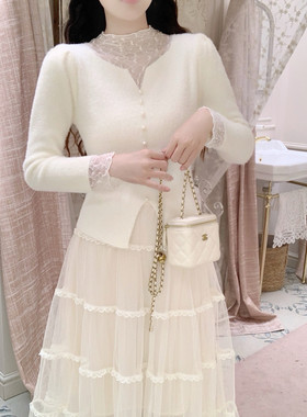 【Dear YN】温柔风 小香仿貂绒蕾丝半高领打底衫保暖长袖显瘦上衣