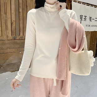 【Dear YN】冬日保暖德绒堆堆领打底衫女加绒磨毛高领长袖上衣