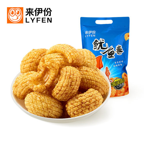 鱿鱼卷188g虾条膨化食品来伊份