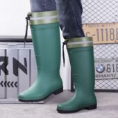 高筒雨鞋 男女绿色时尚 雨靴耐脏保暖耐酸碱束口防滑洗车防水靴工地