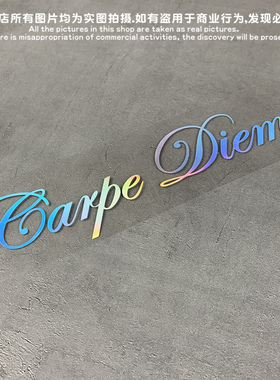 Gm镂空车贴 Carpe DIem及时行乐英文手写艺术字风档贴电脑机箱贴