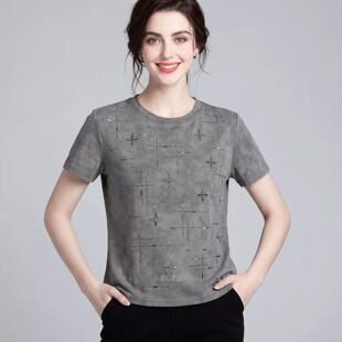 高级感重工烫钻设计感短袖 2026夏装 女时尚 胖mm大码 T恤 新款
