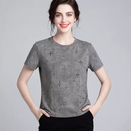 2026夏装新款胖mm大码女时尚高级感重工烫钻设计感短袖T恤