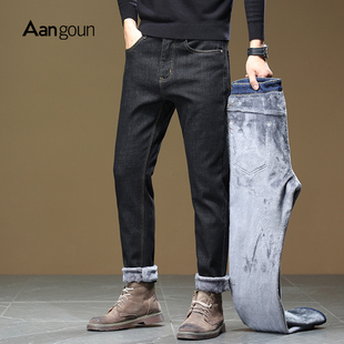 【法兰绒】亚狮龙牛仔裤男修身直筒2024新款秋冬款加绒加厚保暖裤