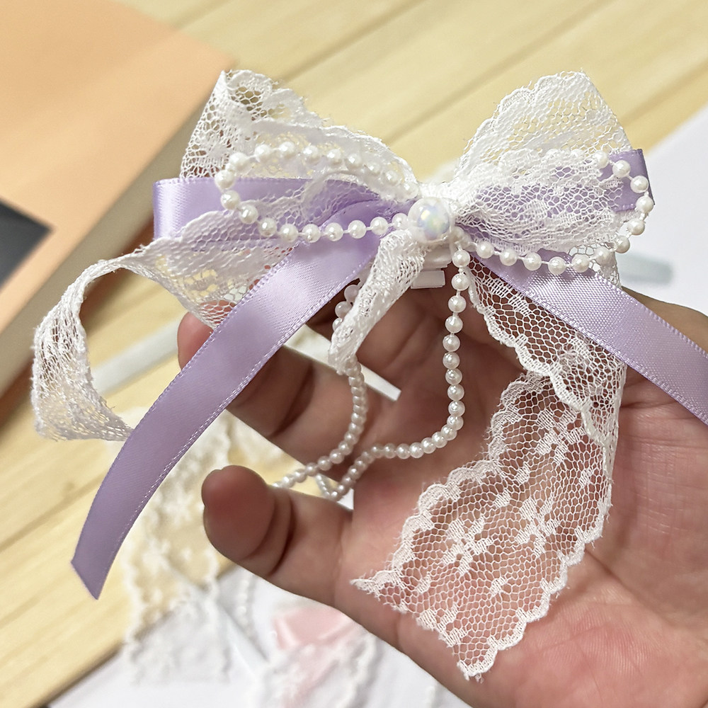仙气甜美蕾丝珍珠飘带蝴蝶结鞋扣diy德训鞋波鞋芭蕾风鞋带扣配饰