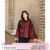 ZHUYIYI 安哥拉红色双面羊绒大衣女2025冬羊毛篷披肩短款 毛呢外套