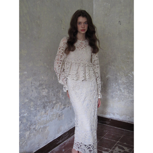 高腰包臀早秋半身裙套装 ZHUYIYI 上衣 蕾丝衫 女简约原创设计 法式