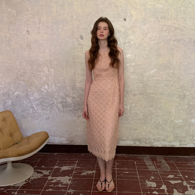 ZHUYIYI 高级感新款蕾丝无袖连衣裙女夏收腰显瘦长裙修身