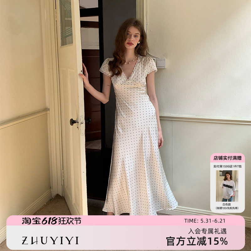 ZHUYIYI新款波点蕾丝法式连衣裙