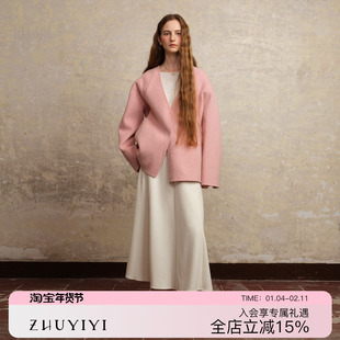 ZHUYIYI 新款双面呢围巾羊绒毛呢外套女秋冬短款大衣高级感