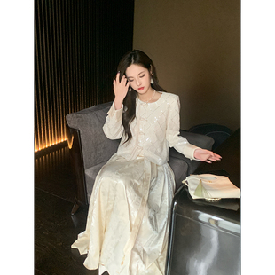 ZHUYIYI 高端白色新中式亮片上衣外套+半身裙时尚套装两件套