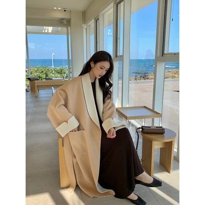 ZHUYIYI双面呢羊毛大衣秋冬系带