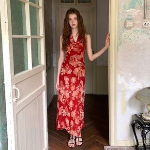 连衣裙女夏修身 ZHUYIYI 荡领碎花无袖 法式 收腰显瘦长裙 新款