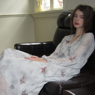 ZHUYIYI 原创印花收腰法式秋冬薄纱春季连衣裙女长裙附赠吊带新款