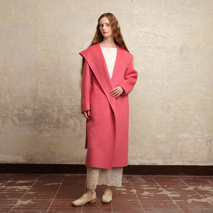 ZHUYIYI 温柔风新款手工双面羊绒大衣女秋冬连帽高级感大翻领