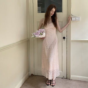 设计感 气质粉色蕾丝吊带薄纱连衣裙女夏收腰显瘦修身 ZHUYIYI 法式