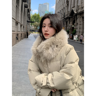 ZHUYIYI 加厚系带中长款羽绒服女冬季新款加厚大毛领女款