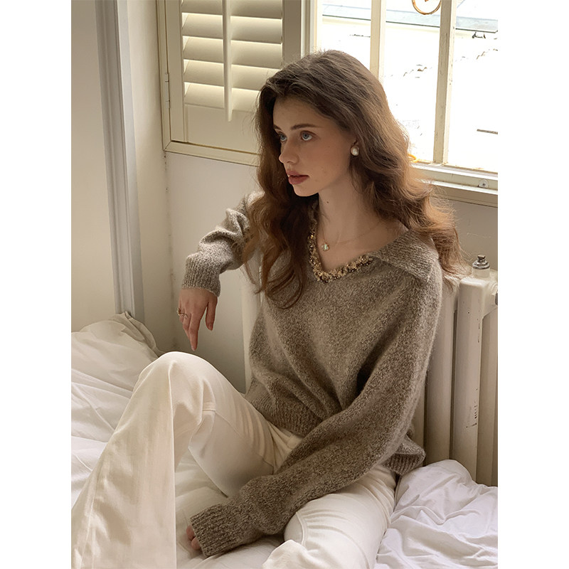 ZHUYIYI原创设计山羊绒羊毛毛衣女慵懒风高级感秋冬季v领宽松内搭