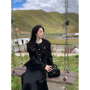 半身裙套装 气质双面呢羊毛大衣 两件套女春秋 2025新款 ZHUYIYI