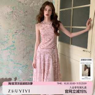 ZHUYIYI 高级感新款背带式连衣裙女夏无袖修身薄纱设计感中长裙
