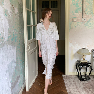 ZHUYIYI 重工钉珠刺绣宽松显瘦中袖连衣裙女夏高级感长裙简约