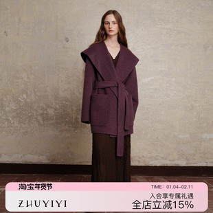 ZHUYIYI 大翻领小个子羊驼毛双面呢大衣外套女秋冬短款修身简约