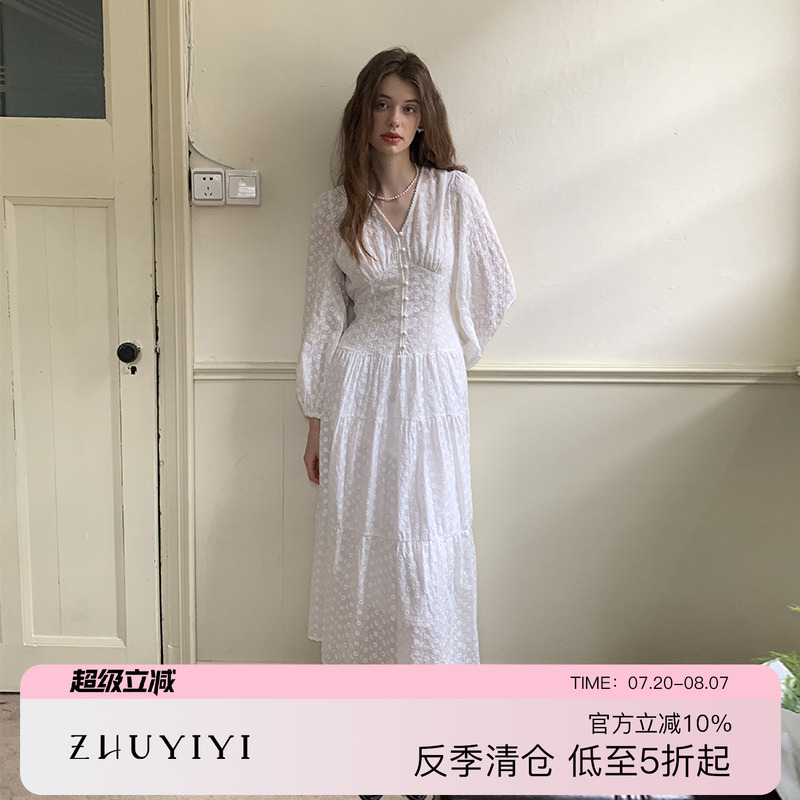 ZHUYIYI新款绣花收腰长袖连衣裙