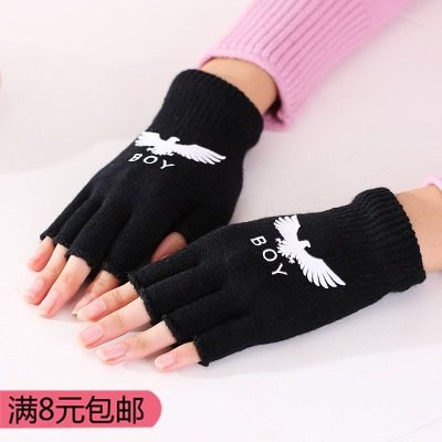 男女通用毛绒半指手套短款露指无指手套新款女半指毛线手套保暖
