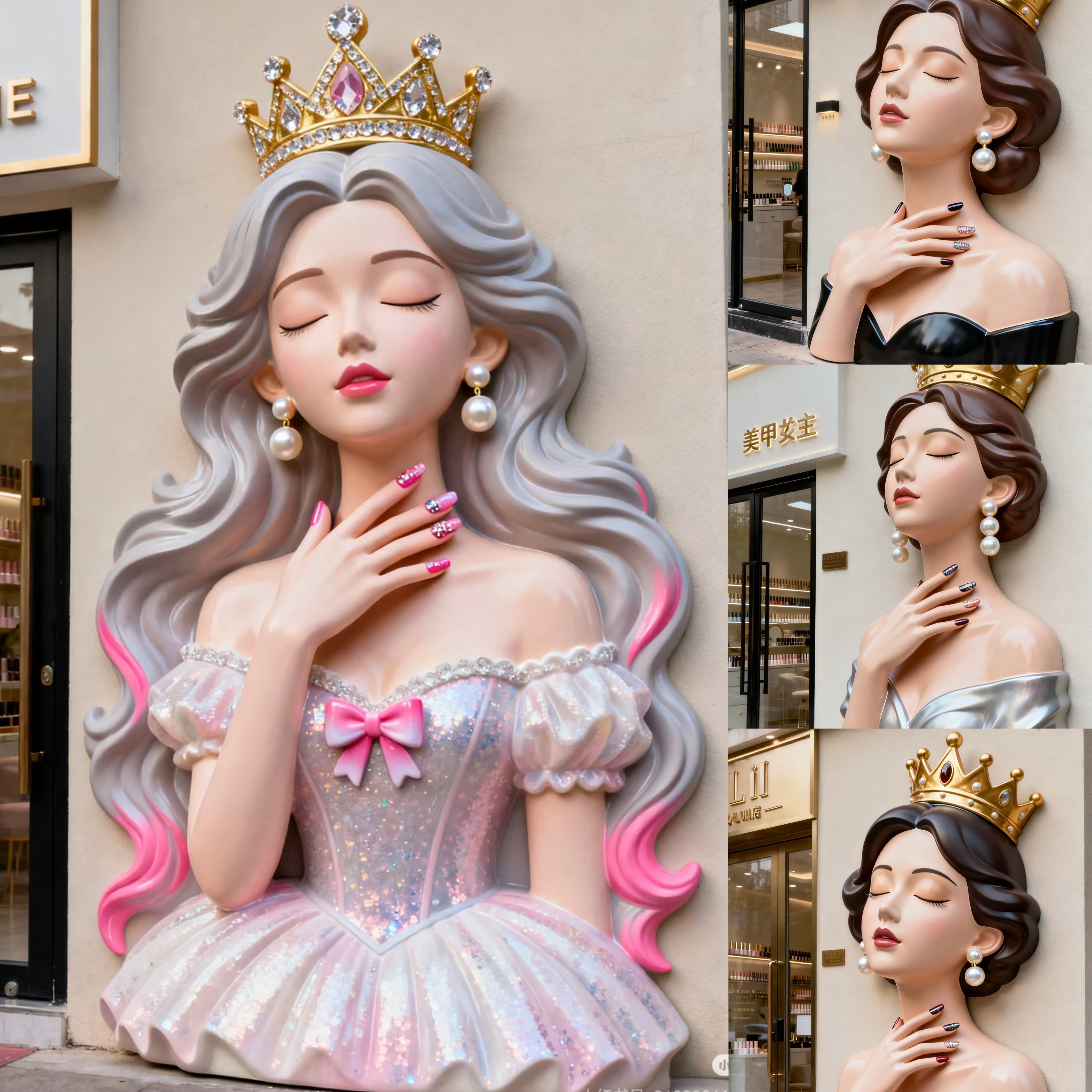 大型槟榔门头装饰加工定制玻璃钢卡通美人脸雕塑摆件户外树池坐凳