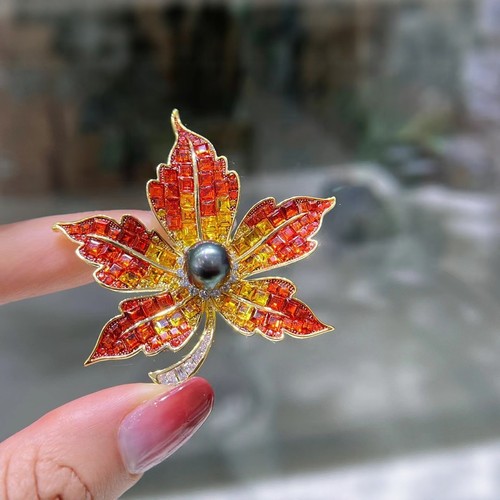 合金配件枫叶胸针大溪地孔雀绿 9-10mm 胸针气质优雅胸花diy配件