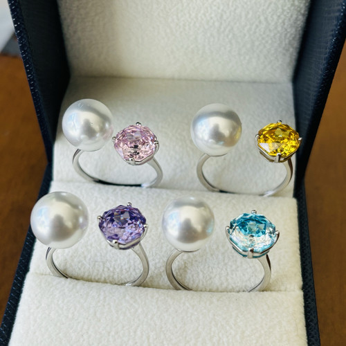 diy纯银戒指配件彩色切割玫瑰花锆石粉色黄紫色蓝色可配9-10-11mm