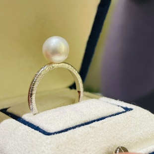 淡水珍珠M家拉丝纯银S925戒指搭配7-8mm珍珠基本无暇