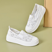 汤姆斯女鞋 一脚蹬小白鞋 透气蕾丝懒人鞋 Tt&Mm 厚度单鞋 夏季 网面鞋