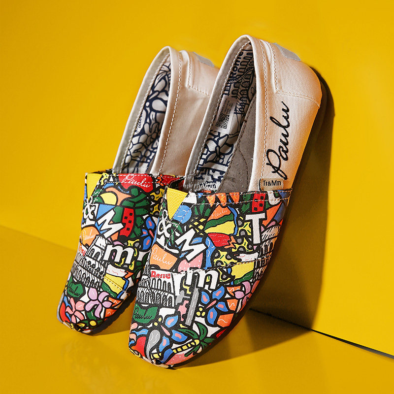 Tt&Mm/汤姆斯男鞋涂鸦风帆布鞋休闲一脚蹬懒人鞋时尚潮流透气防滑