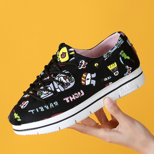 汤姆斯女鞋 帆布鞋 透气系带涂鸦休闲布鞋 厚底时尚 潮2026夏季 Tt&Mm