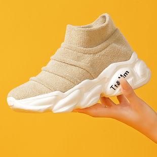 Tt&Mm/汤姆斯保暖毛毛高帮鞋厚底秋冬款一脚蹬厚度增高运动休闲鞋