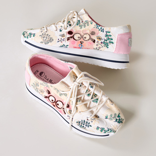 汤姆斯女鞋 休闲透气轻便布鞋 韩式 系带厚底时尚 风印花帆布鞋 Tt&Mm