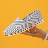 平底休闲懒人一脚蹬布鞋 Tt&Mm 条纹超级玛丽帆布鞋 夏季 汤姆斯女鞋