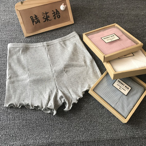 春夏防走光安全裤居家打底短裤木耳花边纯棉透气吸汗螺纹针织荷叶