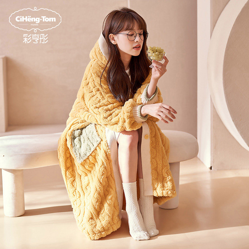 2021年新款睡袍女春秋冬季珊瑚绒加厚长款睡衣可外穿法兰绒家居服