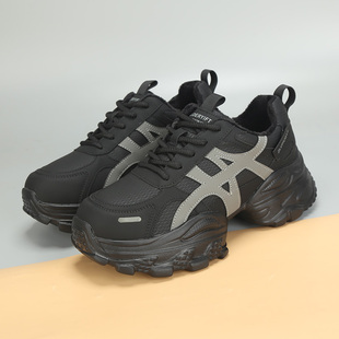 大码女鞋41-43运动休闲鞋冬季加绒厚底老爹鞋圆头系带百搭棉鞋