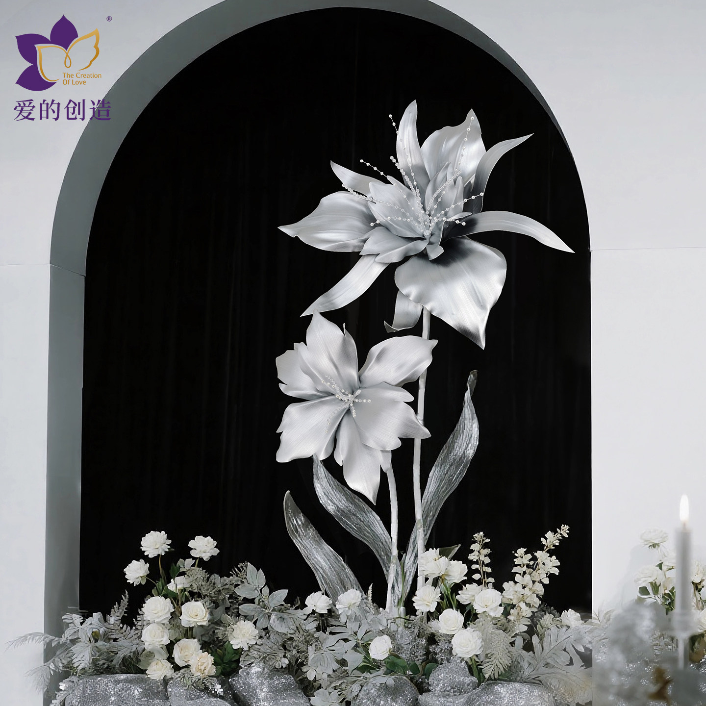 银色手工科技感珠光纸艺仿真百合花金属质感店铺美陈装饰泡沫防水,节庆用品/礼品,婚庆绢花,淘宝优惠券,粉丝福利购,淘宝优惠卷